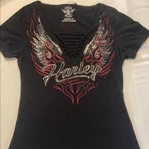 Harley-Davidson Black Graphic Cut Out T-Shirt